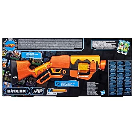 Nerf Roblox Adopt Me!: Bees! Lever Action Dart Blaster, Rotating 8-Dart Drum, 8 Elite Darts, Code to Unlock in-Game Virtual Item