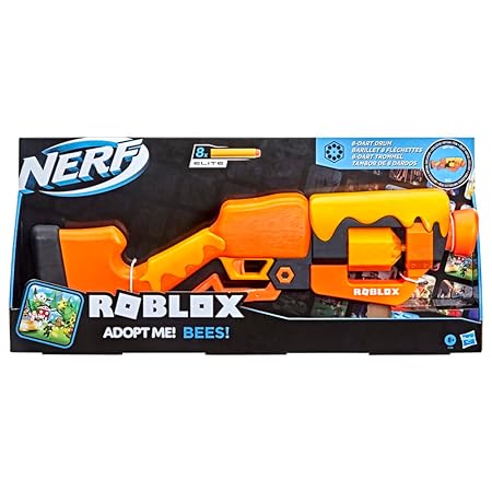 Nerf Roblox Adopt Me!: Bees! Lever Action Dart Blaster, Rotating 8-Dart Drum, 8 Elite Darts, Code to Unlock in-Game Virtual Item