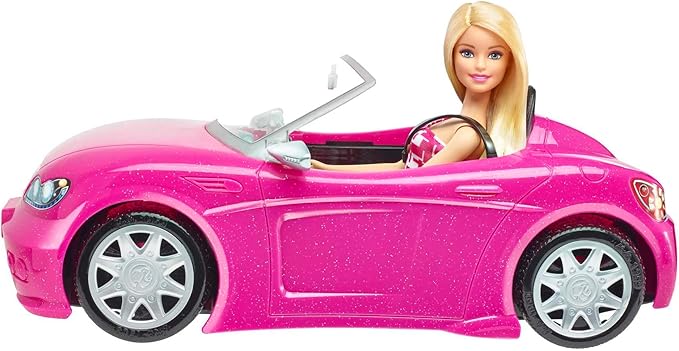 Barbie Doll & Car Playset, Sparkly Pink 2-Seater Toy Convertible with Glam