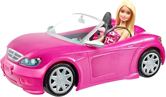 Barbie Doll & Car Playset, Sparkly Pink 2-Seater Toy Convertible with Glam