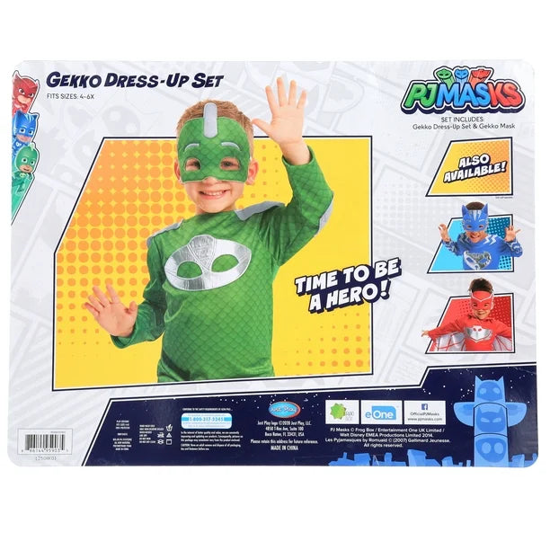 PJ Masks Turbo Blast Gekko Dress Up Set with Soft Mask, Size 4-6X, Kids Pretend Play Costumes, Green