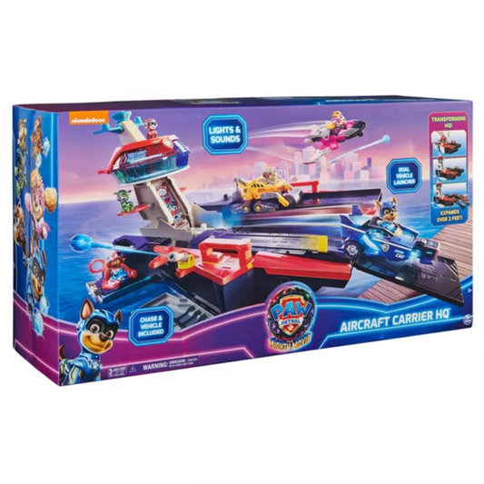PAW Patrol: The Mighty Movie, Aircraft Carrier HQ, with Chase Action Figure and Mighty Pups Cruiser, Kids Toys for Boys & Girls 3+