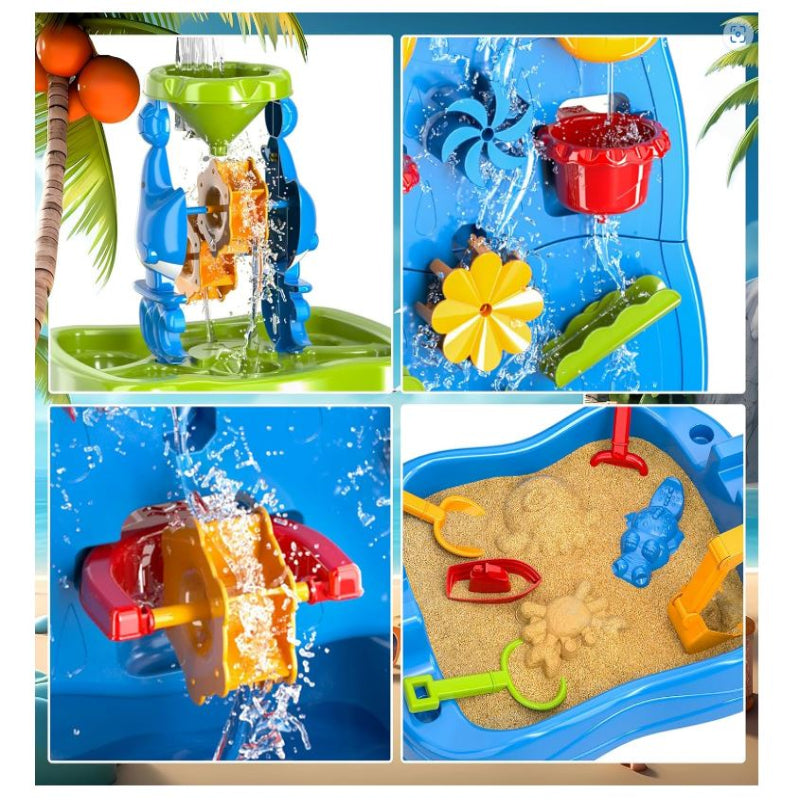 Toddlers Water Table Waterfall-like Wall - Double-Sided Water Sand Table for Kids, 32 PCS Outdoor Toys for Toddlers Age 3-8, Activity Sensory Table Summer Toys for Boys Girls Ages 4-8