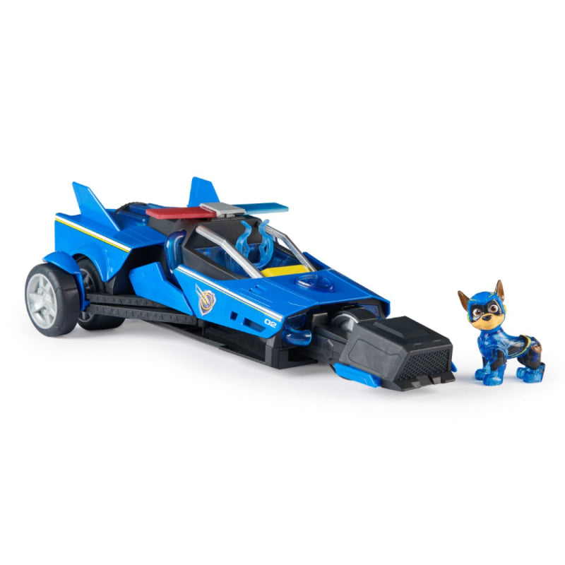 PAW Patrol: The Mighty Movie, Chase’s Mighty Transforming Cruiser with Mighty Pups Action Figure, Lights and Sounds