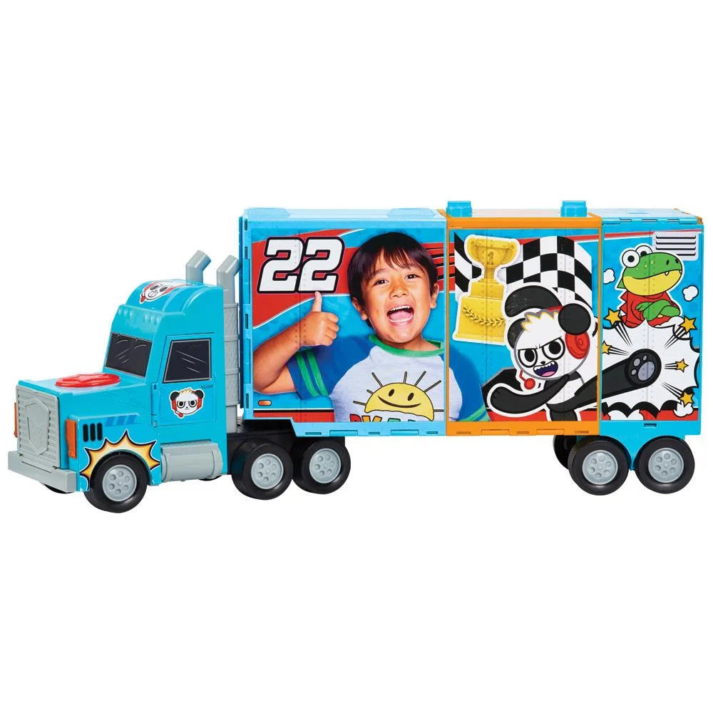 Ryan’s World Racetrack Combo Crew Truck to Megatrack 2 Motorized Cars 3 FT Long