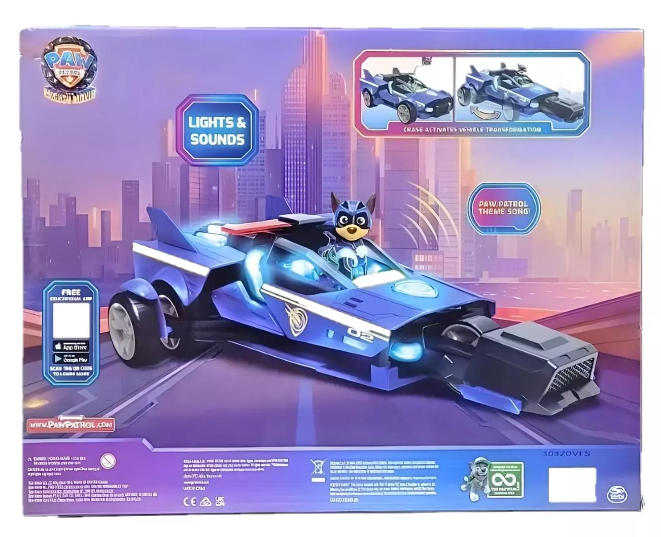 PAW Patrol: The Mighty Movie, Chase’s Mighty Transforming Cruiser with Mighty Pups Action Figure, Lights and Sounds