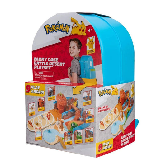 Jazwares Pokémon Carry CASE Battle Desert PLAYSET - Portable Transforming Playset with Action Features and 2-inch Pikachu Battle Figure