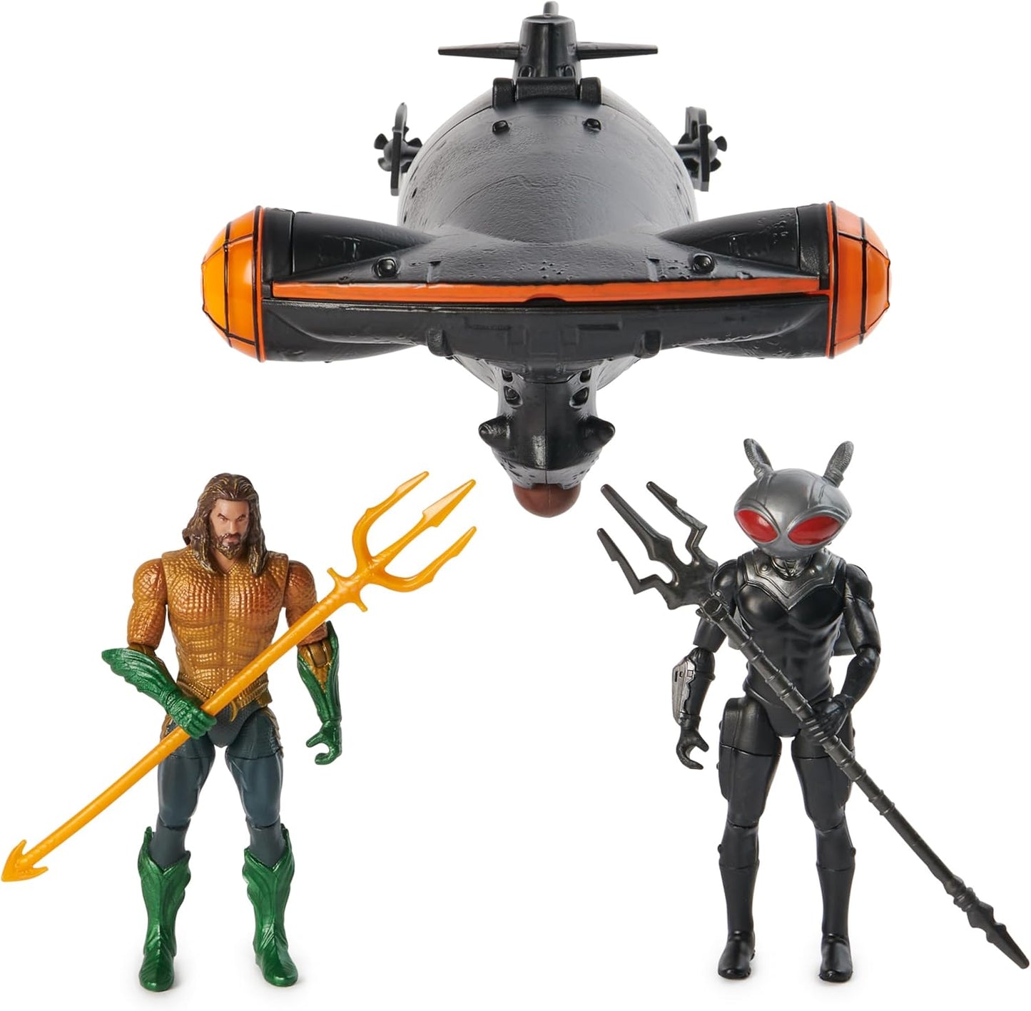 DC Comics, Aquaman vs Black Manta Battle Set, 4-inch Action Figures, Manta Sub with Lights & Sounds, Collectible Superhero Kids Toys for Boys & Girls