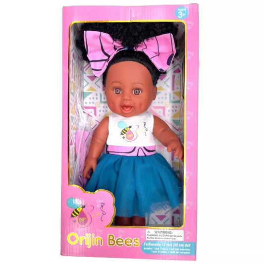 Orijin Bees Positively Puffy Baby Bee Doll - Black Hair with Brown Eyes